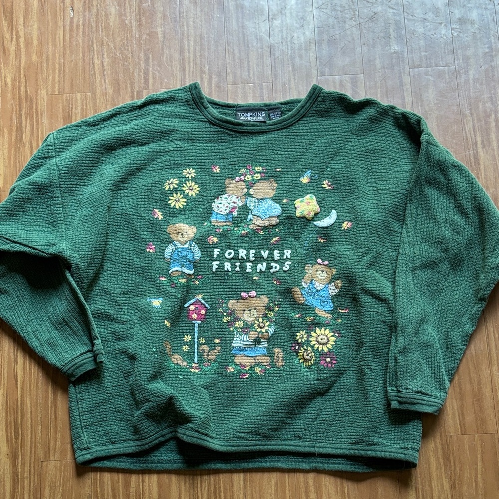 Charming Green Sweater with Bear Design